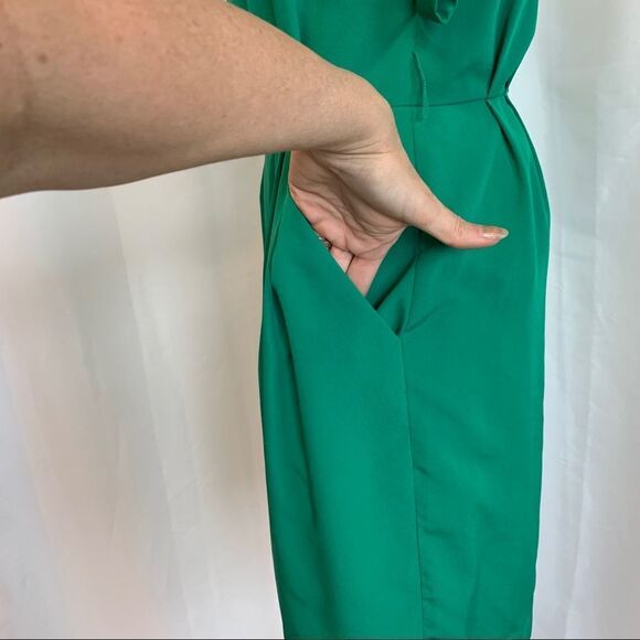 Eliza J Green Drape Sleeve Pleated Missy Sheath Waist Dress Size 4 - Picture 7 of 16